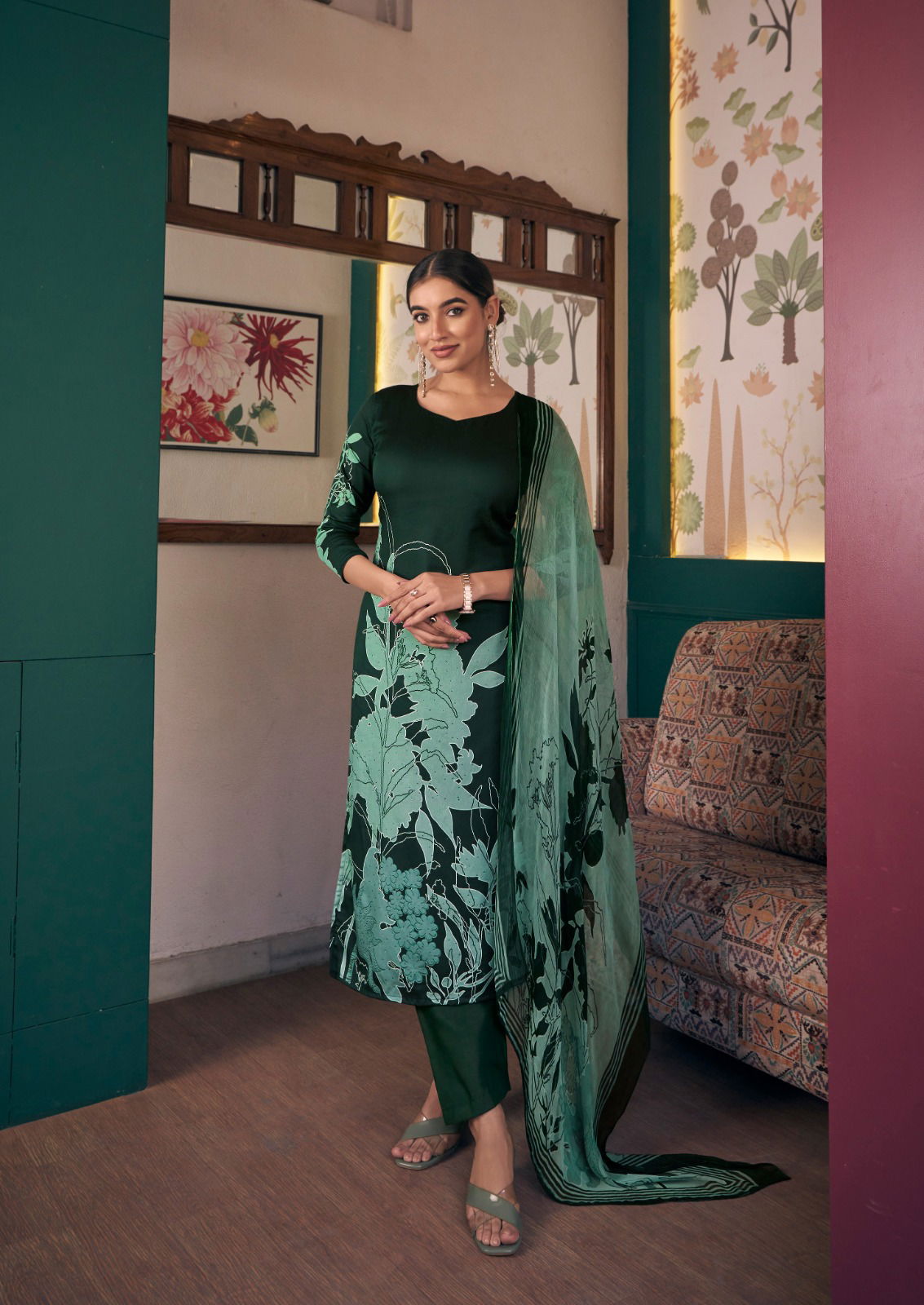Zara Heavy Jam Satin Digital Printed Dress Material Wholesale Clothing Suppliers In India